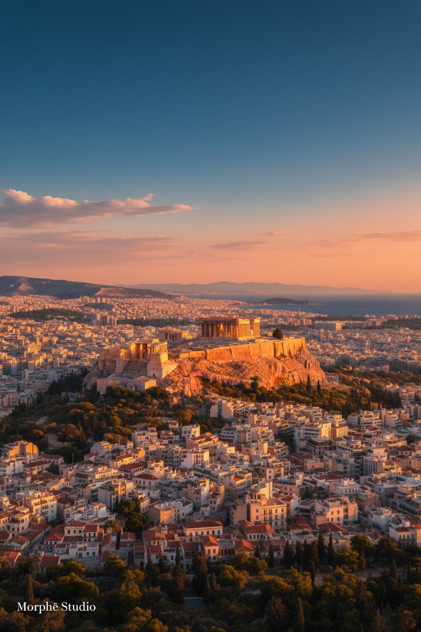 Athens Acropolis and Parthenon at golden hour — 3000 years of history and vintage wall art print by Morphē Studio