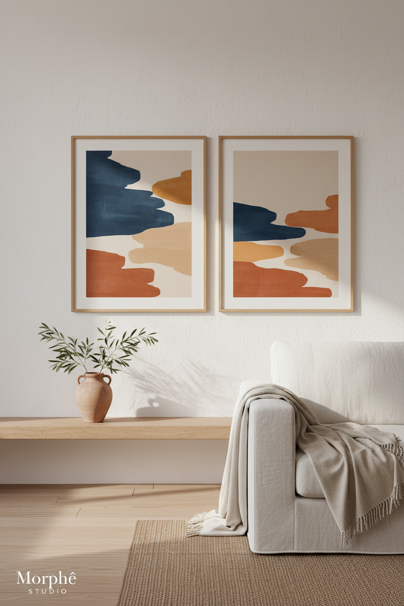 Mediterranean wall decor with framed Greek vintage posters — bring the Greek summer into your home with Morphē Studio