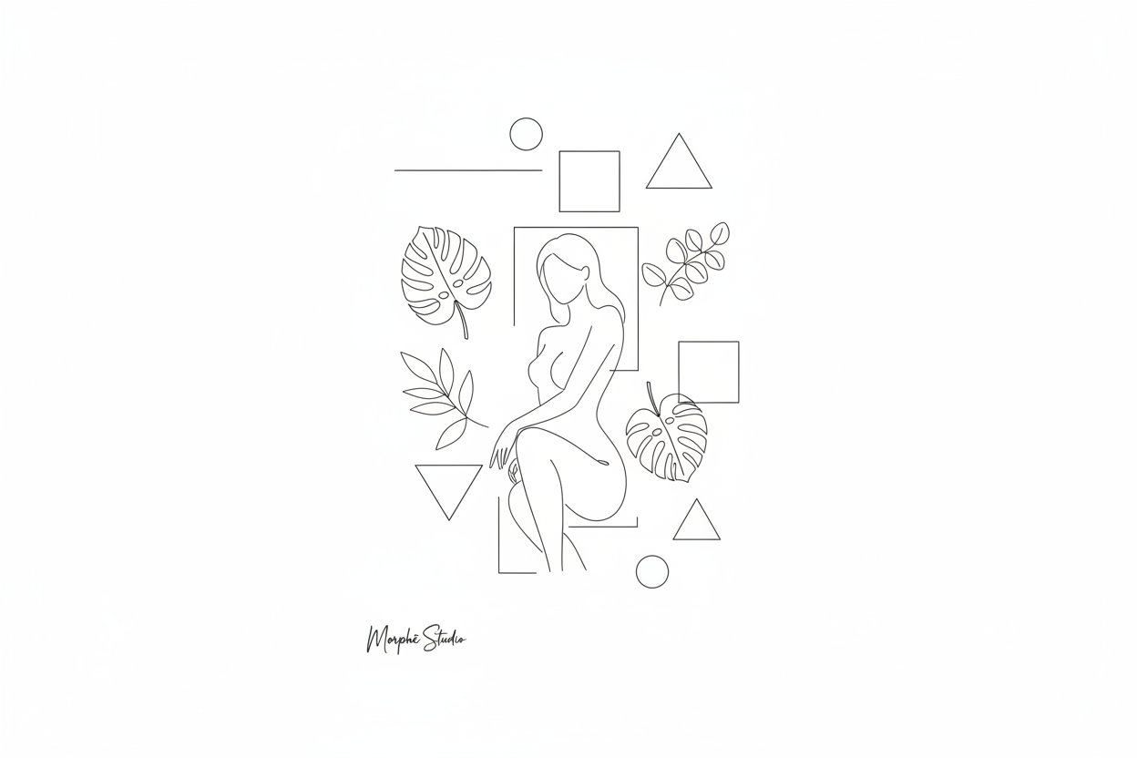 Minimal line art prints collection — elegant black line illustrations on white background, Morphē Studio
