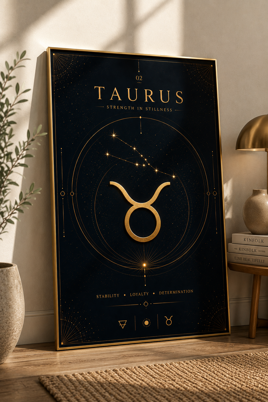 Taurus – Strength in Stillness | Celestial Zodiac Wall Art Print | Framed Poster Mockup | Morphē Studio