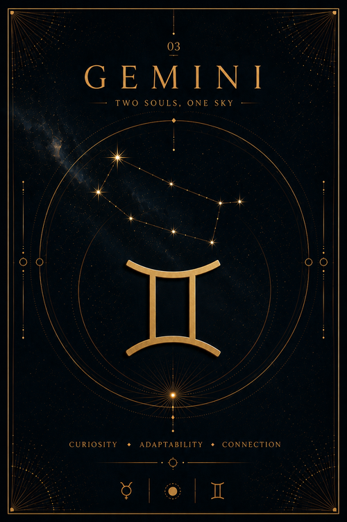 Gemini – Two Souls, One Sky | Celestial Zodiac Digital Print Preview | Astrology Wall Art | Morphē Studio