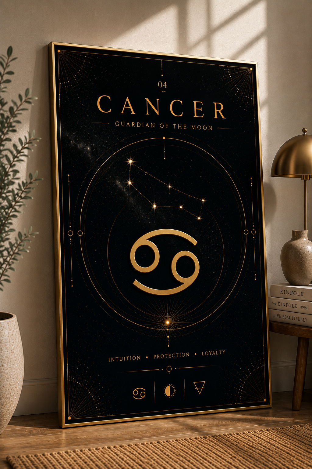 Cancer – Guardian of the Moon | Celestial Zodiac Wall Art Print | Framed Poster Mockup | Morphē Studio