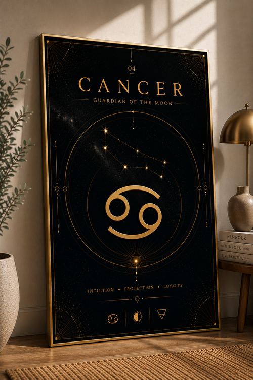 Cancer – Guardian of the Moon | Celestial Zodiac Wall Art Print | Framed Poster Mockup | Morphē Studio