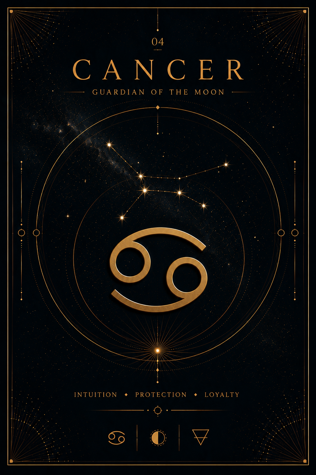 Cancer – Guardian of the Moon | Celestial Zodiac Digital Print Preview | Astrology Wall Art | Morphē Studio