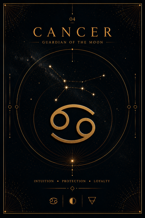 Cancer – Guardian of the Moon | Celestial Zodiac Digital Print Preview | Astrology Wall Art | Morphē Studio