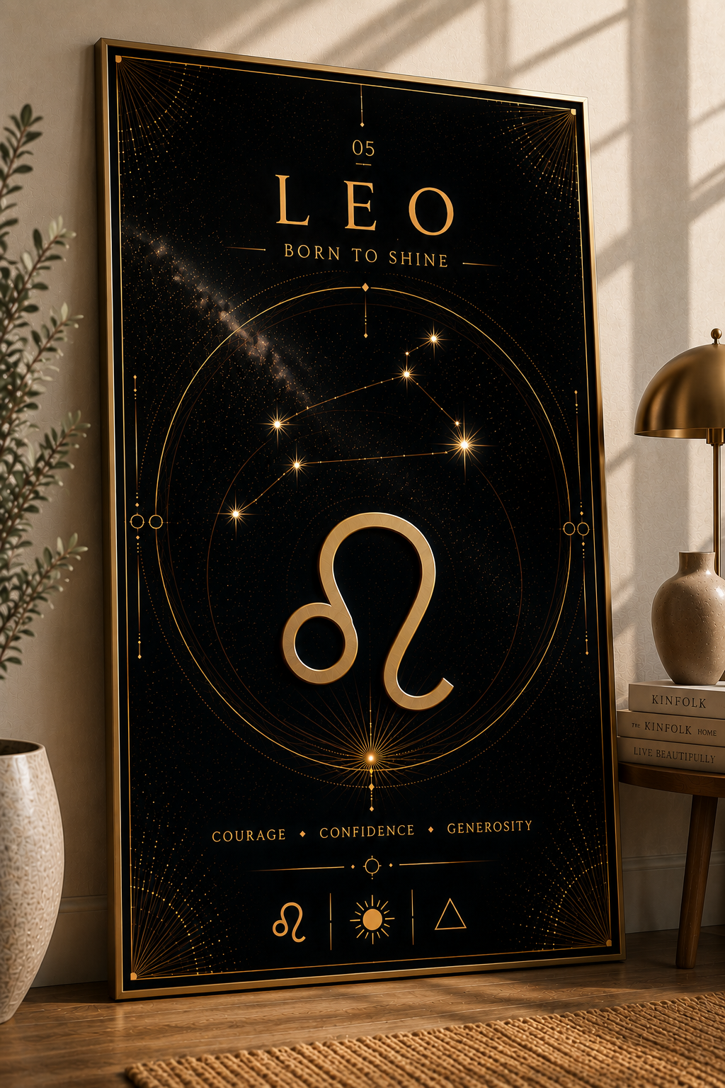 05. Leo – Born to Shine | Celestial Zodiac Wall Art Print | Framed Poster Mockup | Morphē Studio