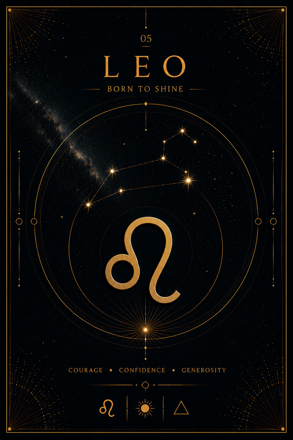05. Leo – Born to Shine | Celestial Zodiac Digital Print Preview | Astrology Wall Art | Morphē Studio