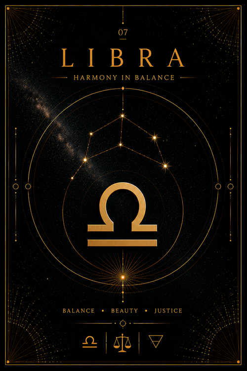 07. Libra – Perfect Balance | Celestial Zodiac Digital Print Preview | Astrology Wall Art | Morphē Studio