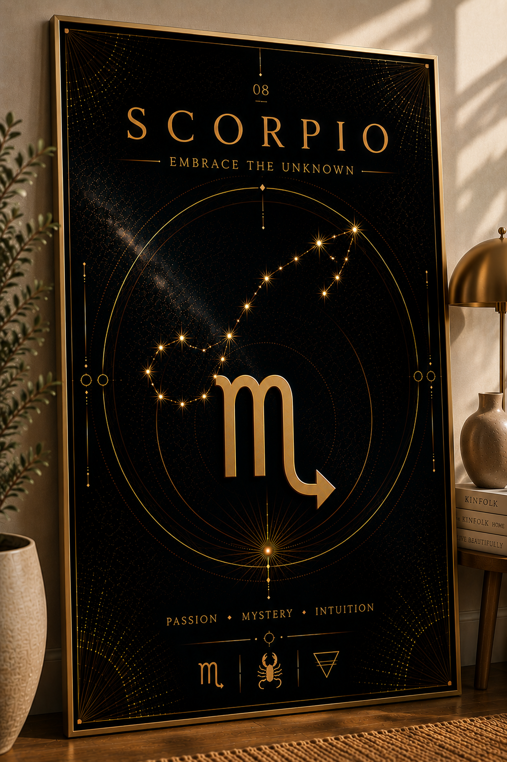 08. Scorpio – Embrace the Unknown | Celestial Zodiac Wall Art Print | Framed Poster Mockup | Morphē Studio