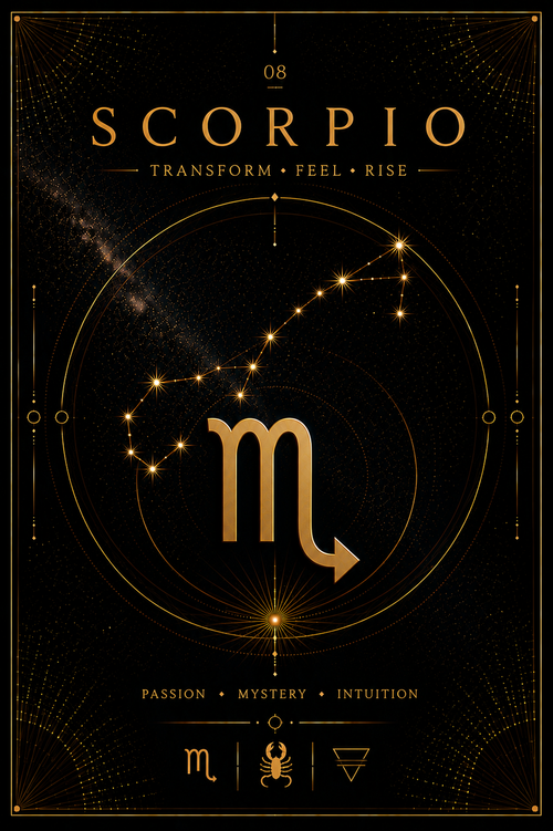 08. Scorpio – Embrace the Unknown | Celestial Zodiac Digital Print Preview | Astrology Wall Art | Morphē Studio