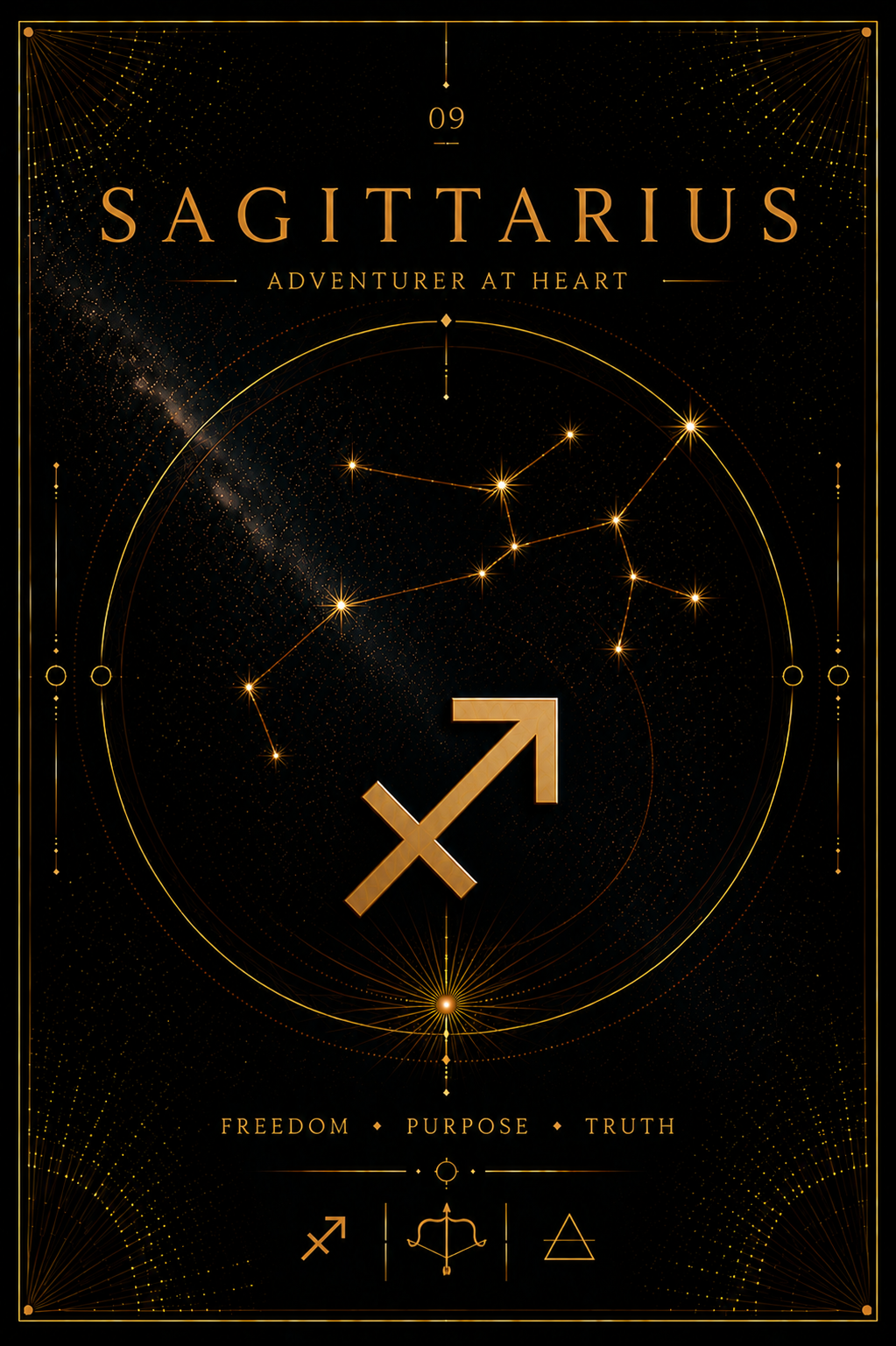 09. Sagittarius – Aim Beyond the Horizon | Celestial Zodiac Digital Print Preview | Astrology Wall Art | Morphē Studio