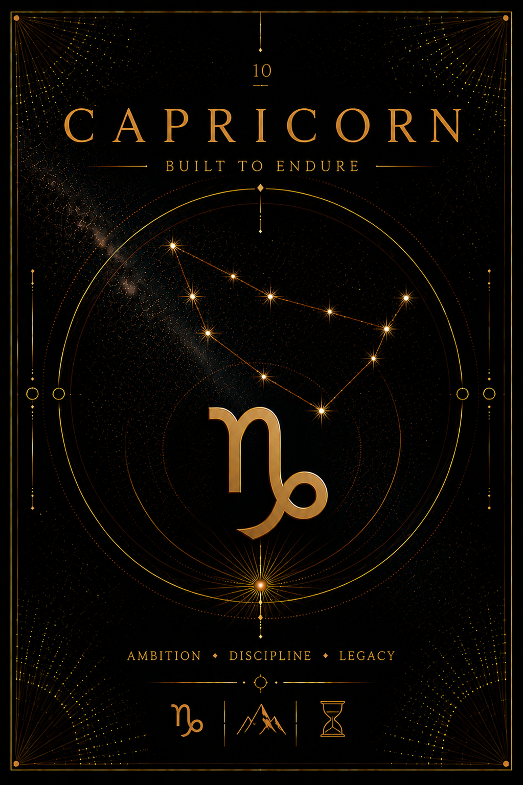 10. Capricorn – Reach the Summit | Celestial Zodiac Digital Print Preview | Astrology Wall Art | Morphē Studio