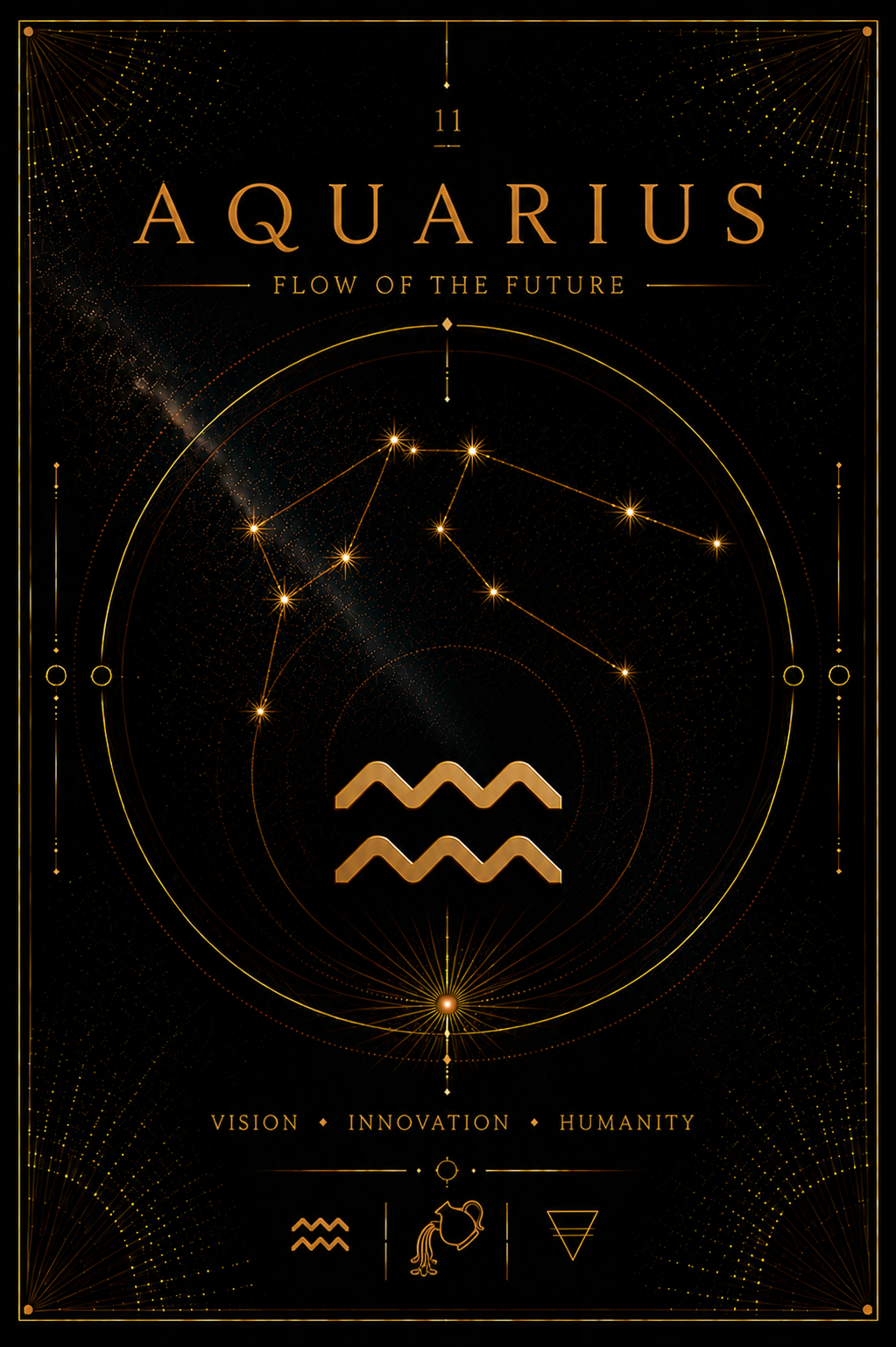 11. Aquarius – The Visionary | Celestial Zodiac Digital Print Preview | Astrology Wall Art | Morphē Studio