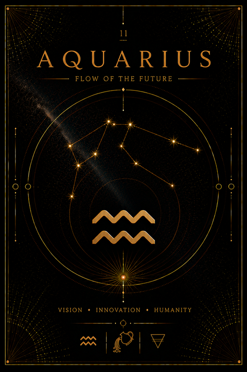 11. Aquarius – The Visionary | Celestial Zodiac Digital Print Preview | Astrology Wall Art | Morphē Studio