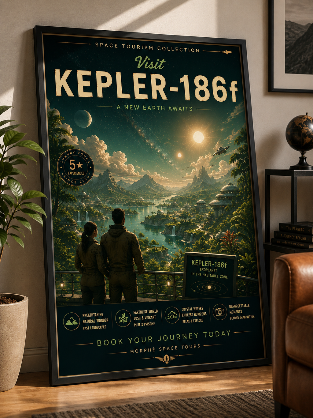 A New Earth Space Tourism Poster – Framed Wall Art Mockup | Morphē Studio