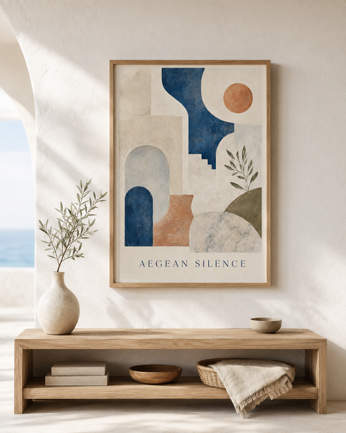 Aegean Silence | Printable Abstract Wall Art | Morphē Studio — framed print on white wall, Mediterranean living room