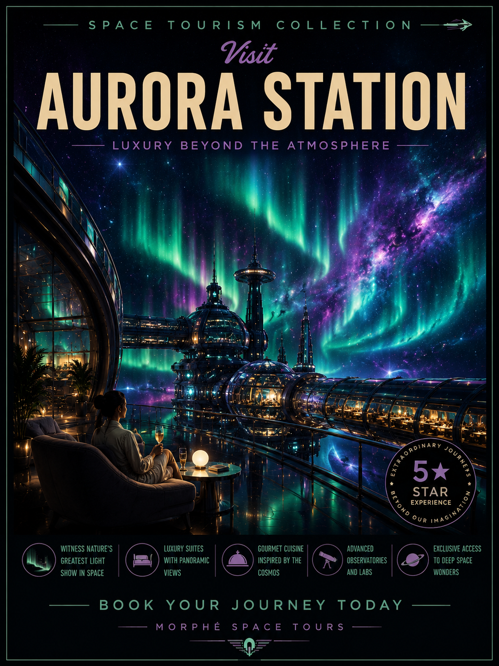 Aurora Station – Space Tourism Digital Print Preview | Cinematic Wall Art | Morphē Studio
