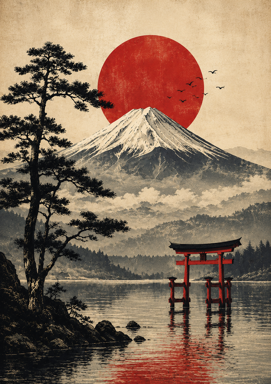 Crimson Fuji – Mount Fuji Japanese Art Poster, Printable Wall Art | Morphē Studio