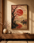 Crimson Sakura Japanese Art Print – Framed Wall Art Mockup | Morphē Studio