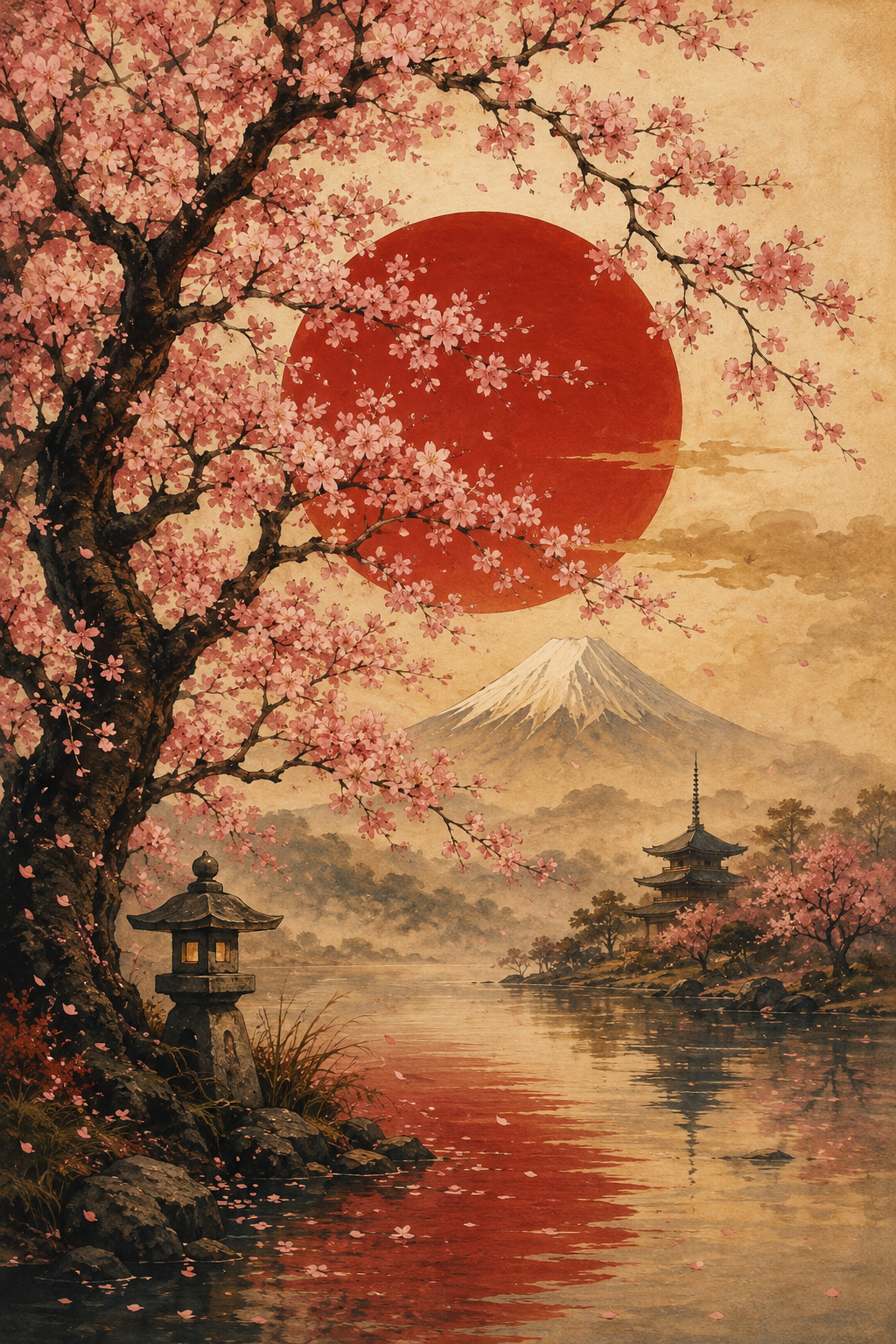 Crimson Sakura – Cherry Blossom Japanese Art Poster, Printable Wall Art | Morphē Studio