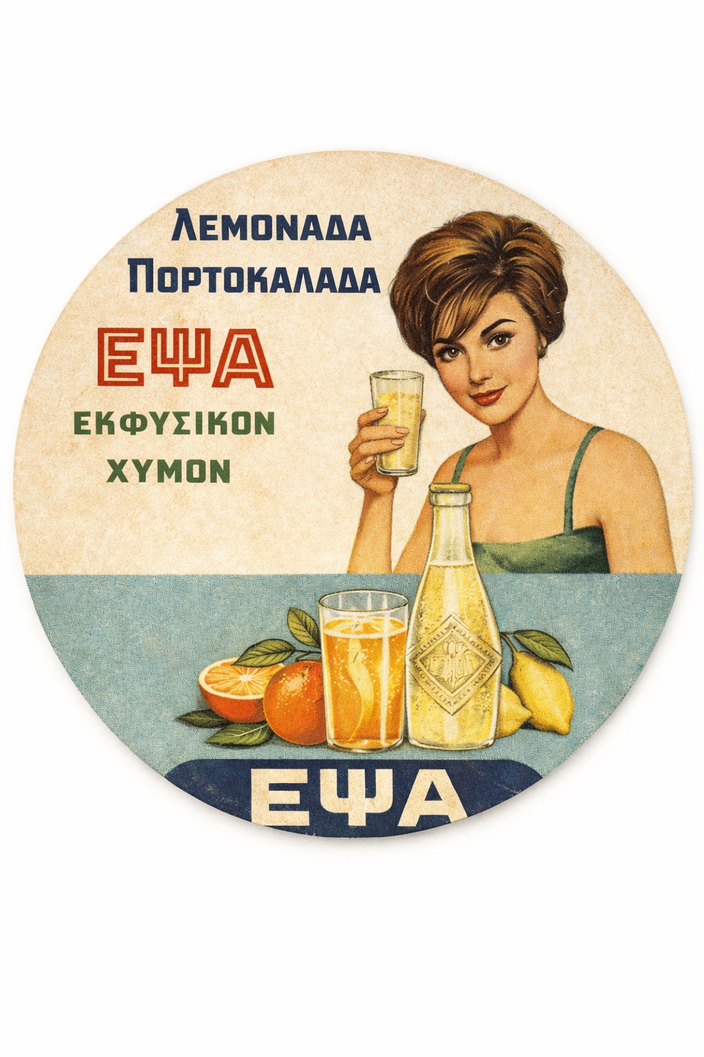 EPSA Drinks Greek vintage advertisement poster preview – digitally restored retro Greek ad, digital download wall art

