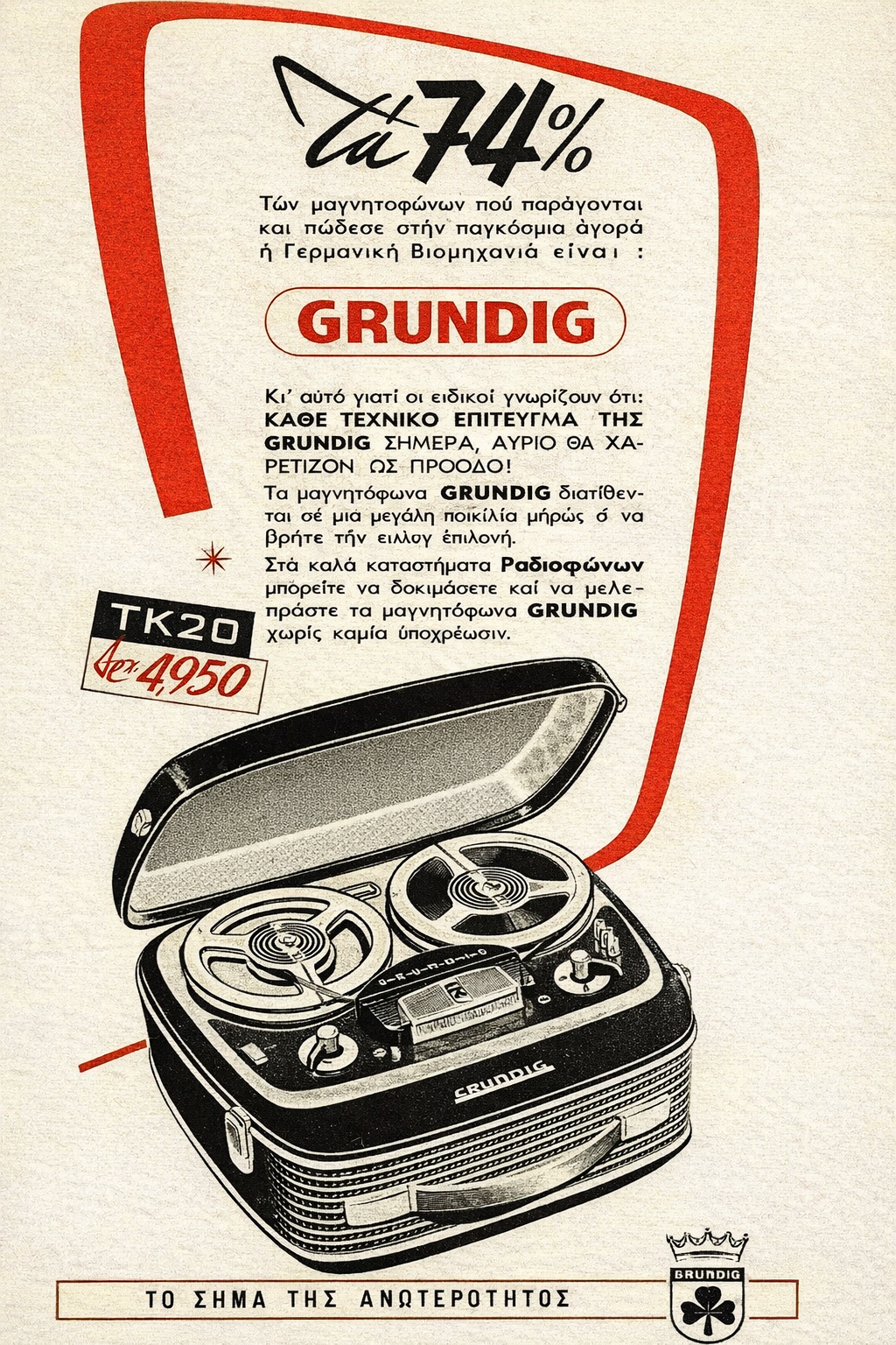 GRUNDIG Greek vintage ad printable poster - digitally restored high resolution 300 DPI print
