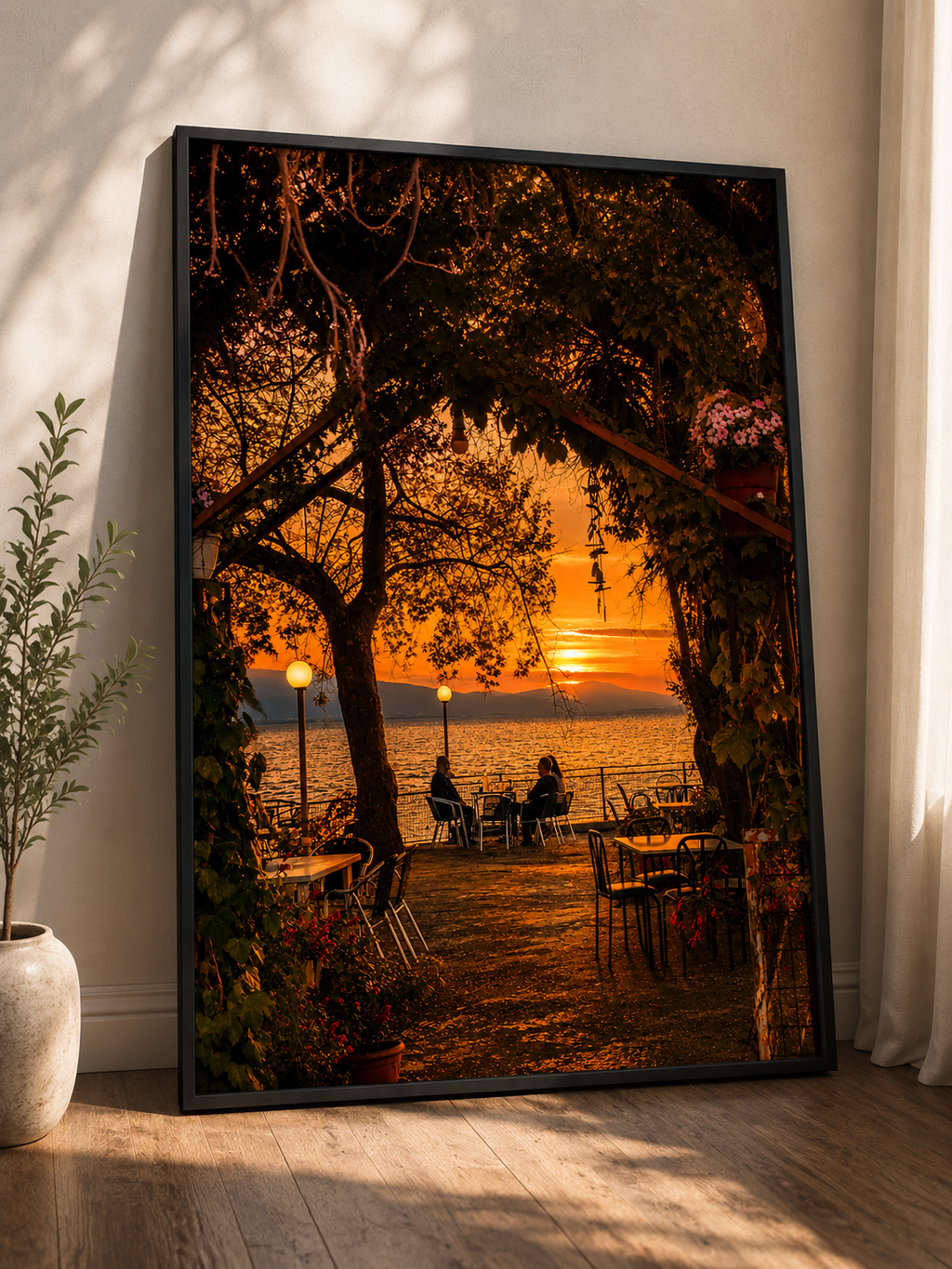 Golden Hour by Lake Trichonida cinematic poster in a modern interior frame – Morphē Studio wall art print

