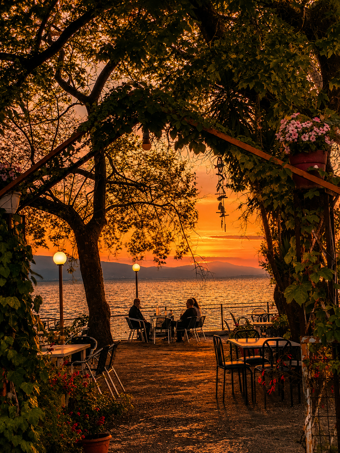 Cinematic golden hour at Lake Trichonida Greece – warm amber sunset light over the still waters of Greece's largest natural lake, wall art digital print by Morphē Studio