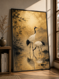 Golden Crane Japanese Art Print – Framed Wall Art Mockup | Morphē Studio