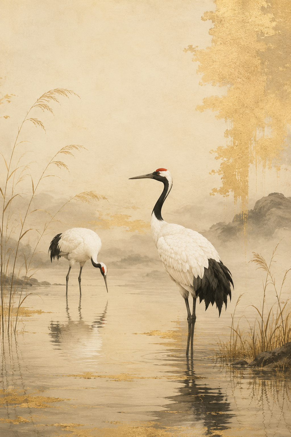Golden Crane – Japanese Crane Art Poster, Printable Wall Art | Morphē Studio
