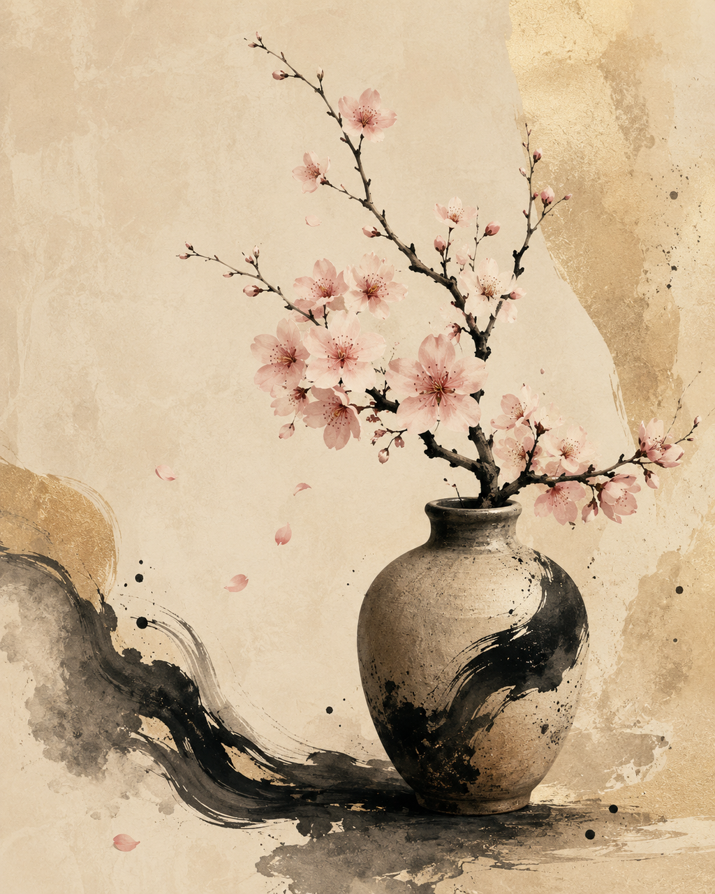 Ink Blossom – Japanese Ink Painting Art Poster, Printable Wall Art | Morphē Studio