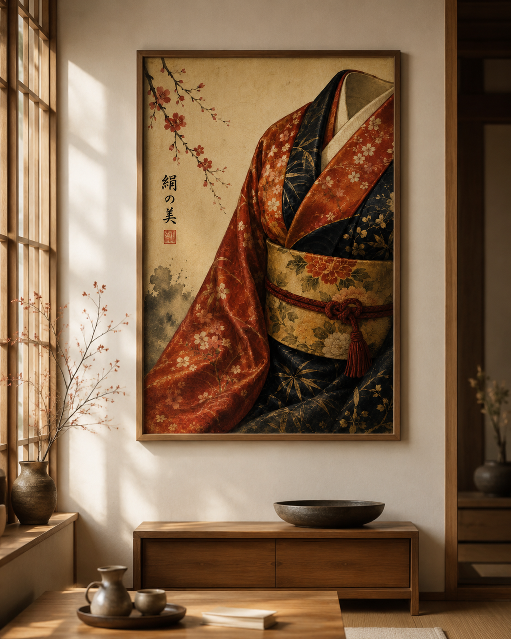 Kimono Silk Japanese Art Print – Framed Wall Art Mockup | Morphē Studio