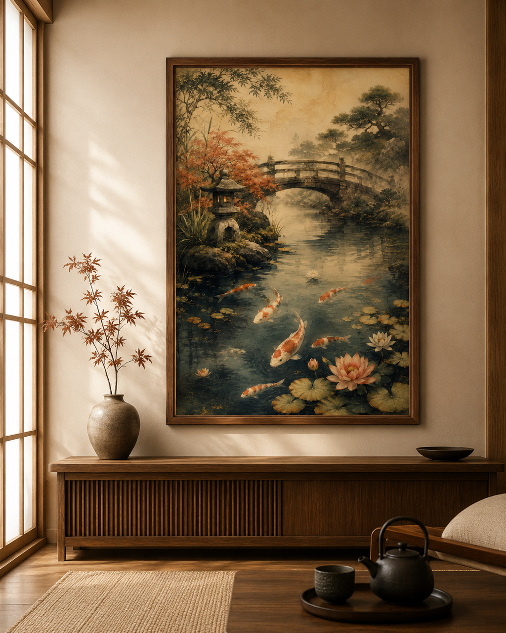 Koi Serenity Japanese Art Print – Framed Wall Art Mockup | Morphē Studio
