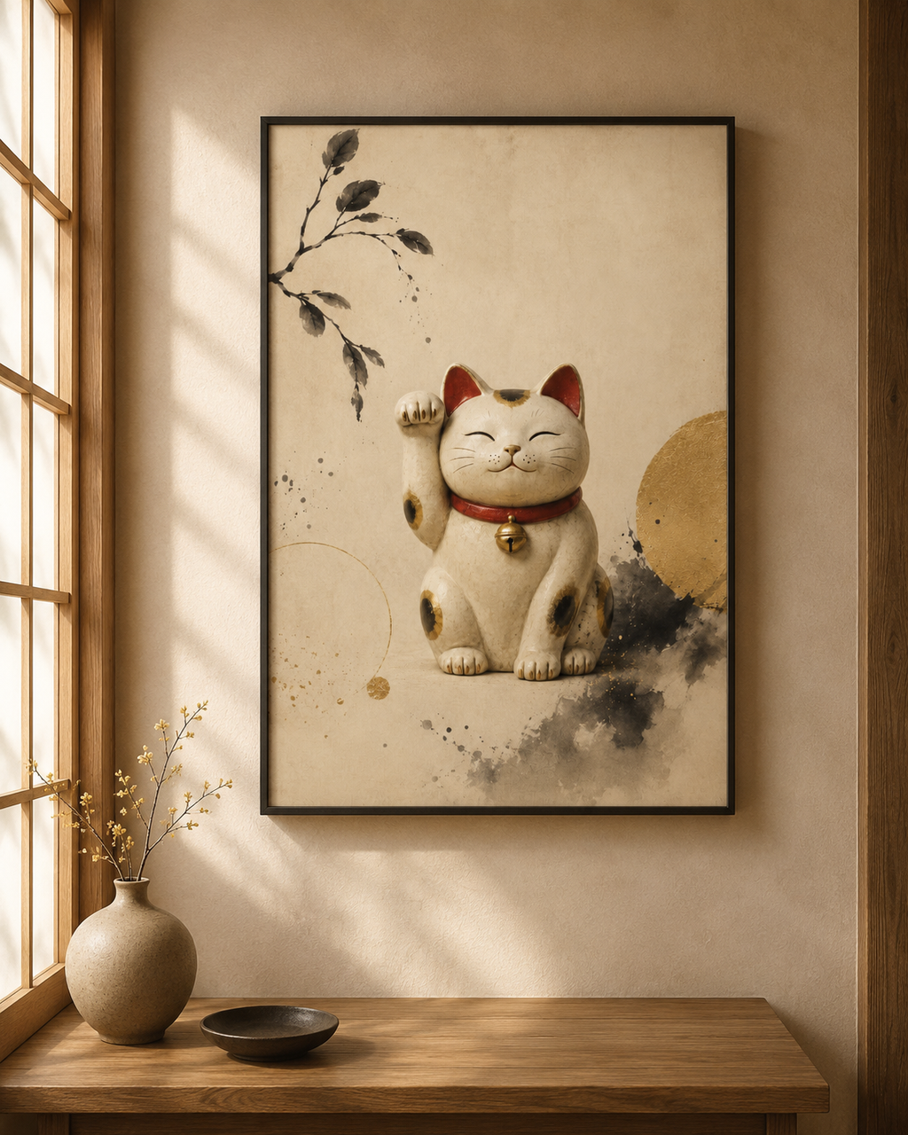 Lucky Cat Japanese Art Print – Framed Wall Art Mockup | Morphē Studio