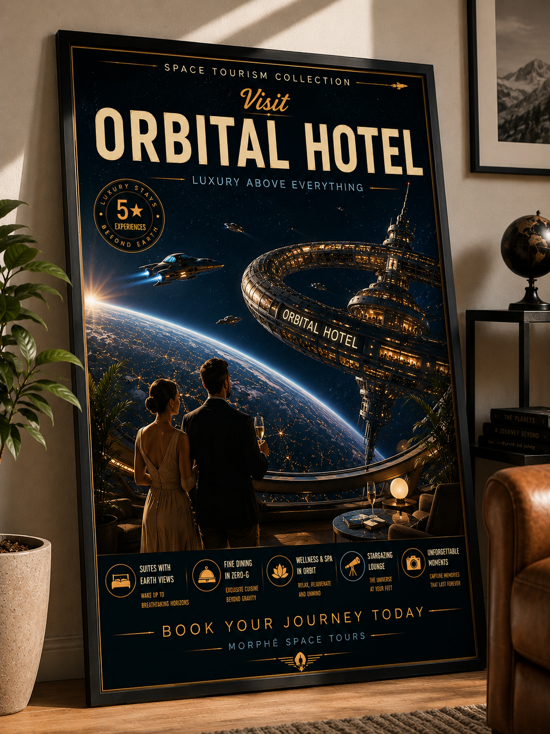 Luxury Above Everything – Cinematic Space Tourism Poster | Framed Wall Art Mockup | Morphē Studio