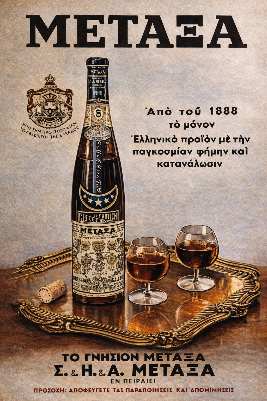 Metaxa Drink Colour Version Greek vintage ad poster preview – retro wall decor digital download