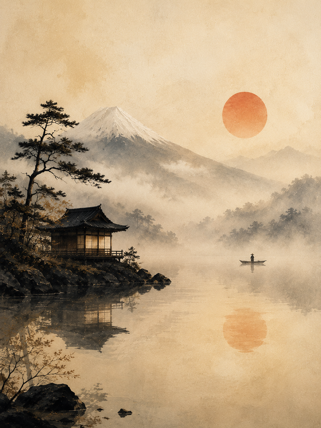 Misty Lake – Japanese Landscape Art Poster, Printable Wall Art | Morphē Studio