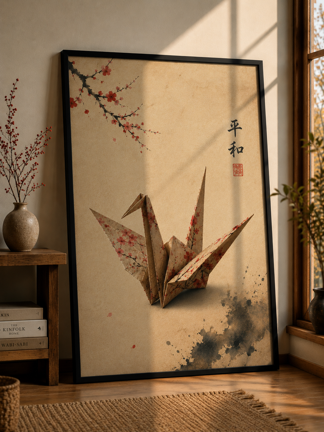 Paper Crane Japanese Art Print – Framed Wall Art Mockup | Morphē Studio
