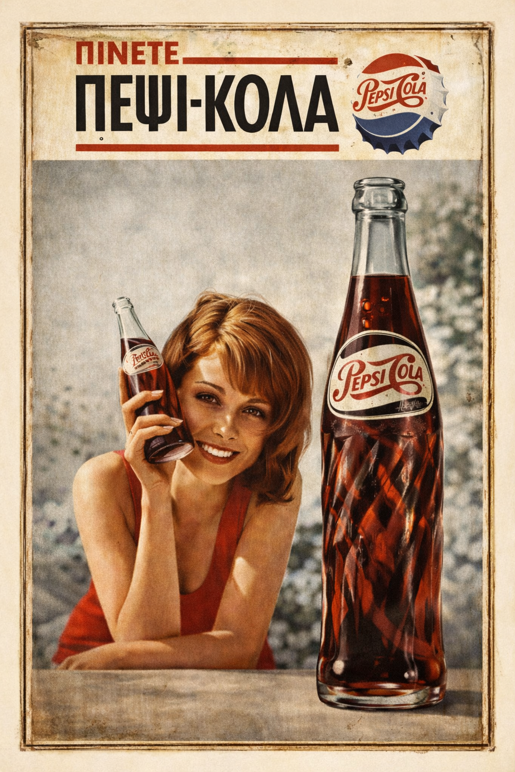 Pepsi Cola Greek vintage ad printable poster - digitally restored high resolution 300 DPI print
