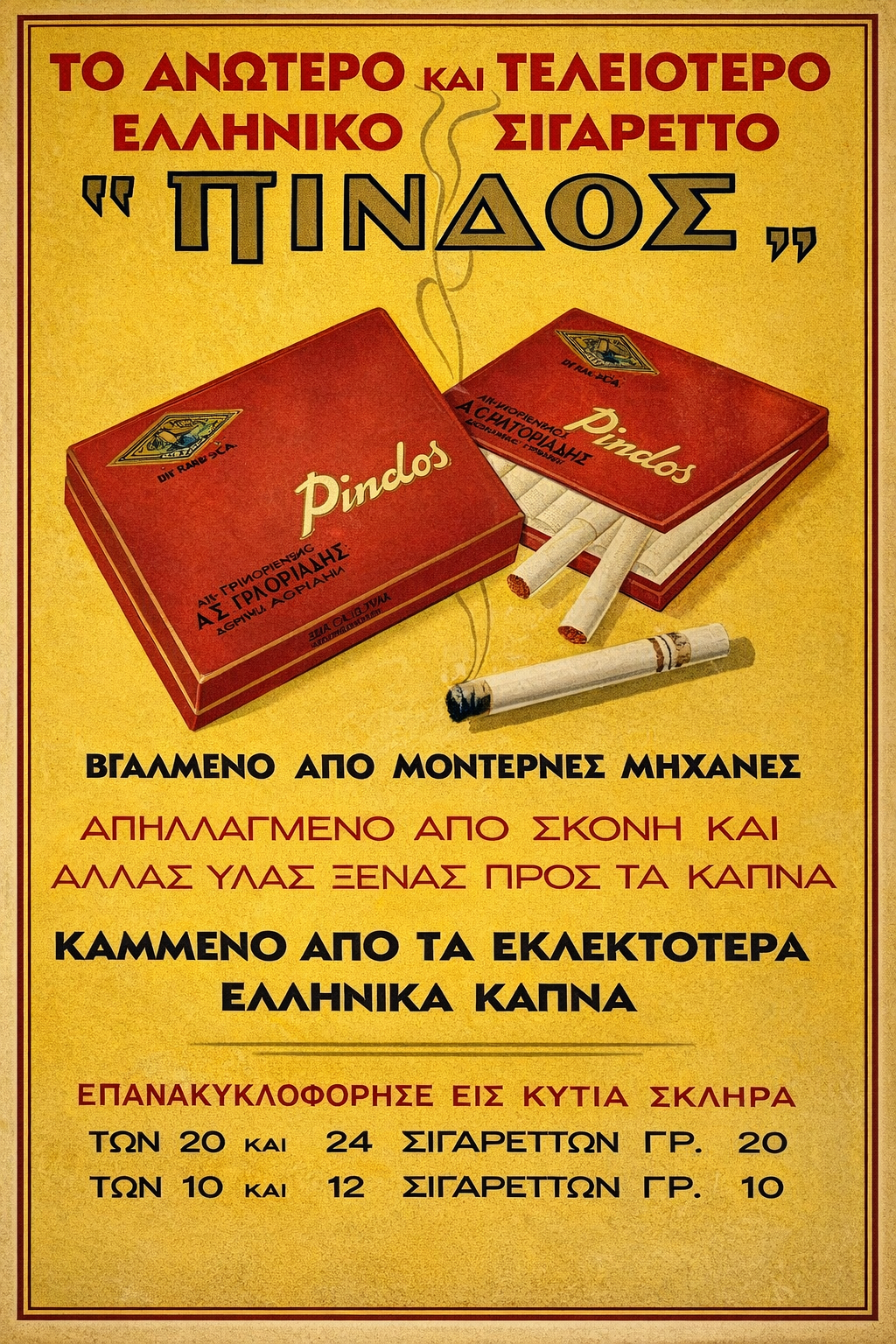Pindos Cigarettes Greek vintage ad printable poster - digitally restored high resolution 300 DPI print
