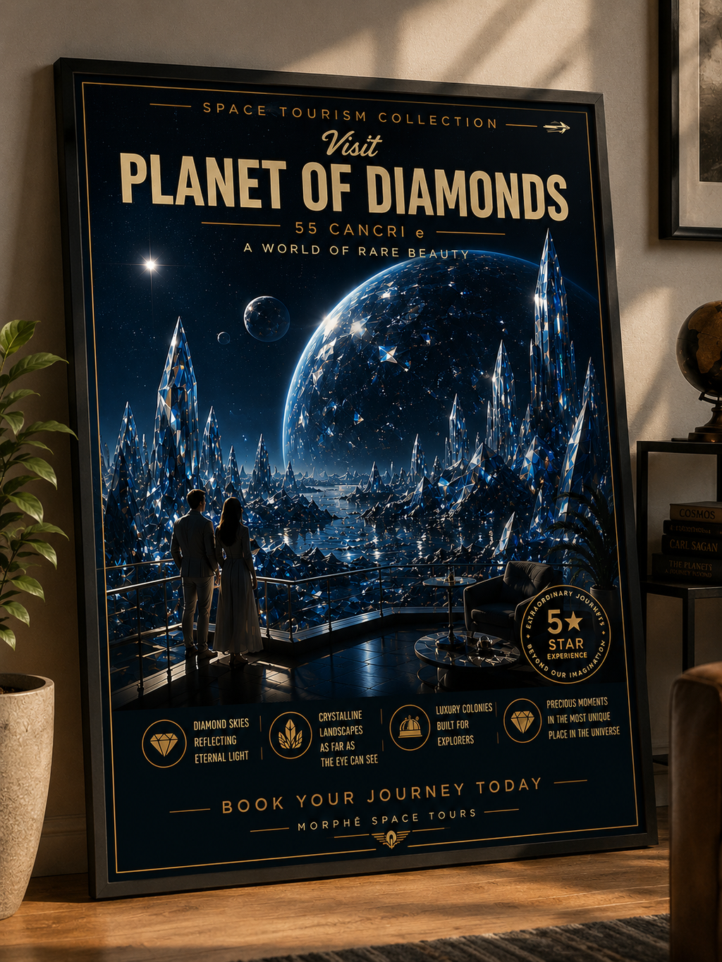 Planet of Diamonds – Cinematic Space Tourism Poster | Framed Wall Art Mockup | Morphē Studio