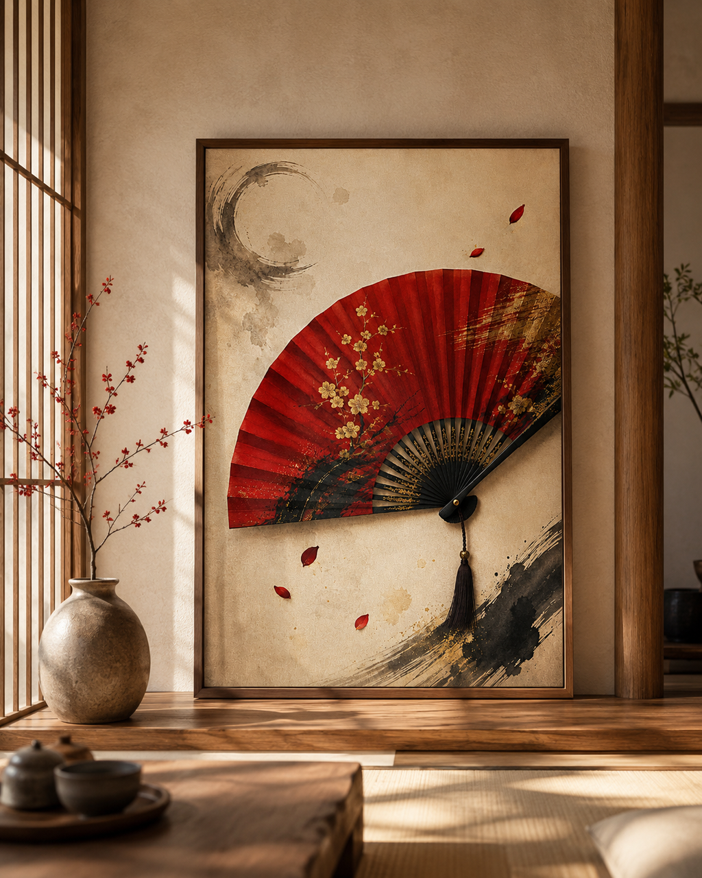 Red Fan Japanese Art Print – Framed Wall Art Mockup | Morphē Studio
