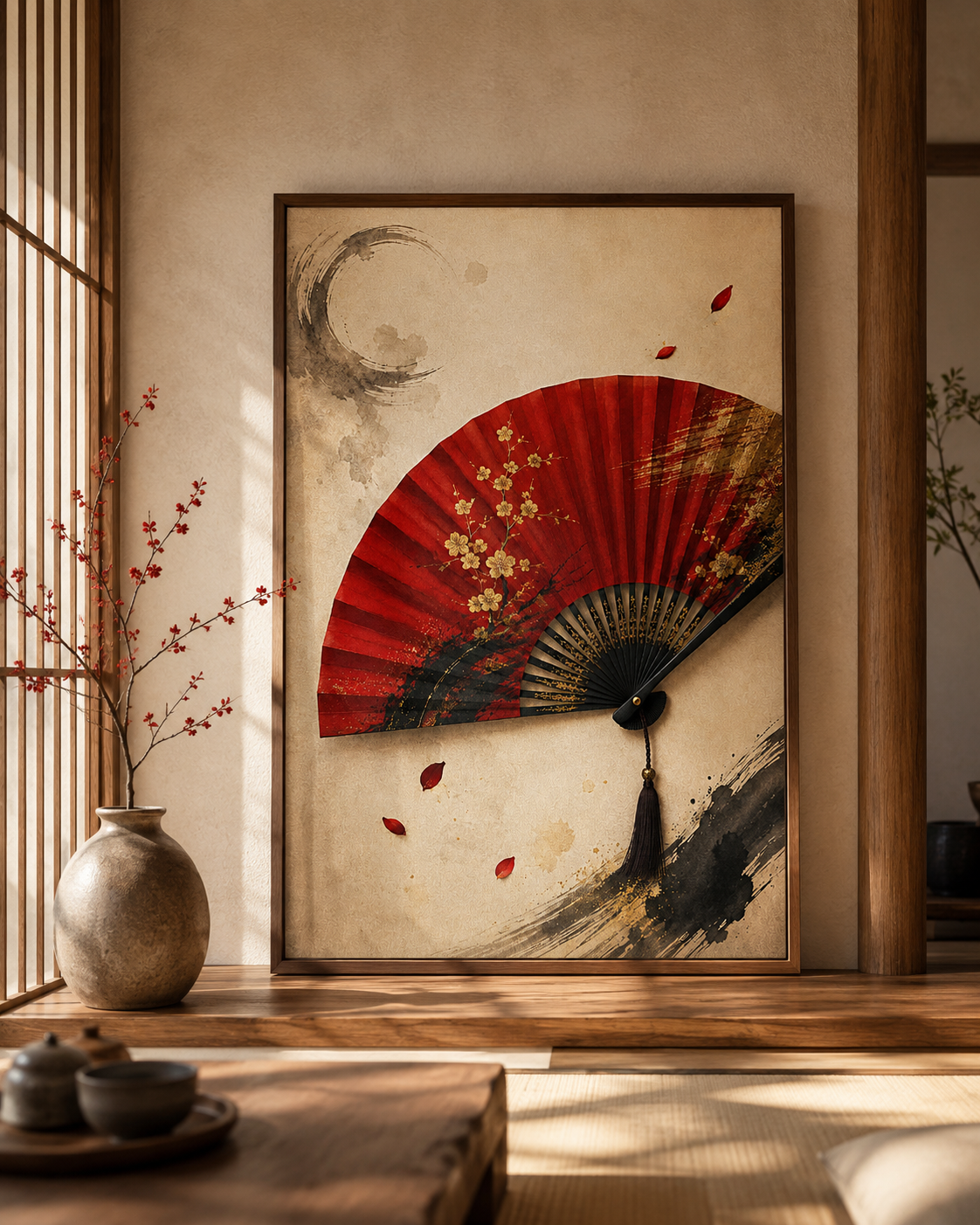Red Fan Japanese Art Print – Framed Wall Art Mockup | Morphē Studio