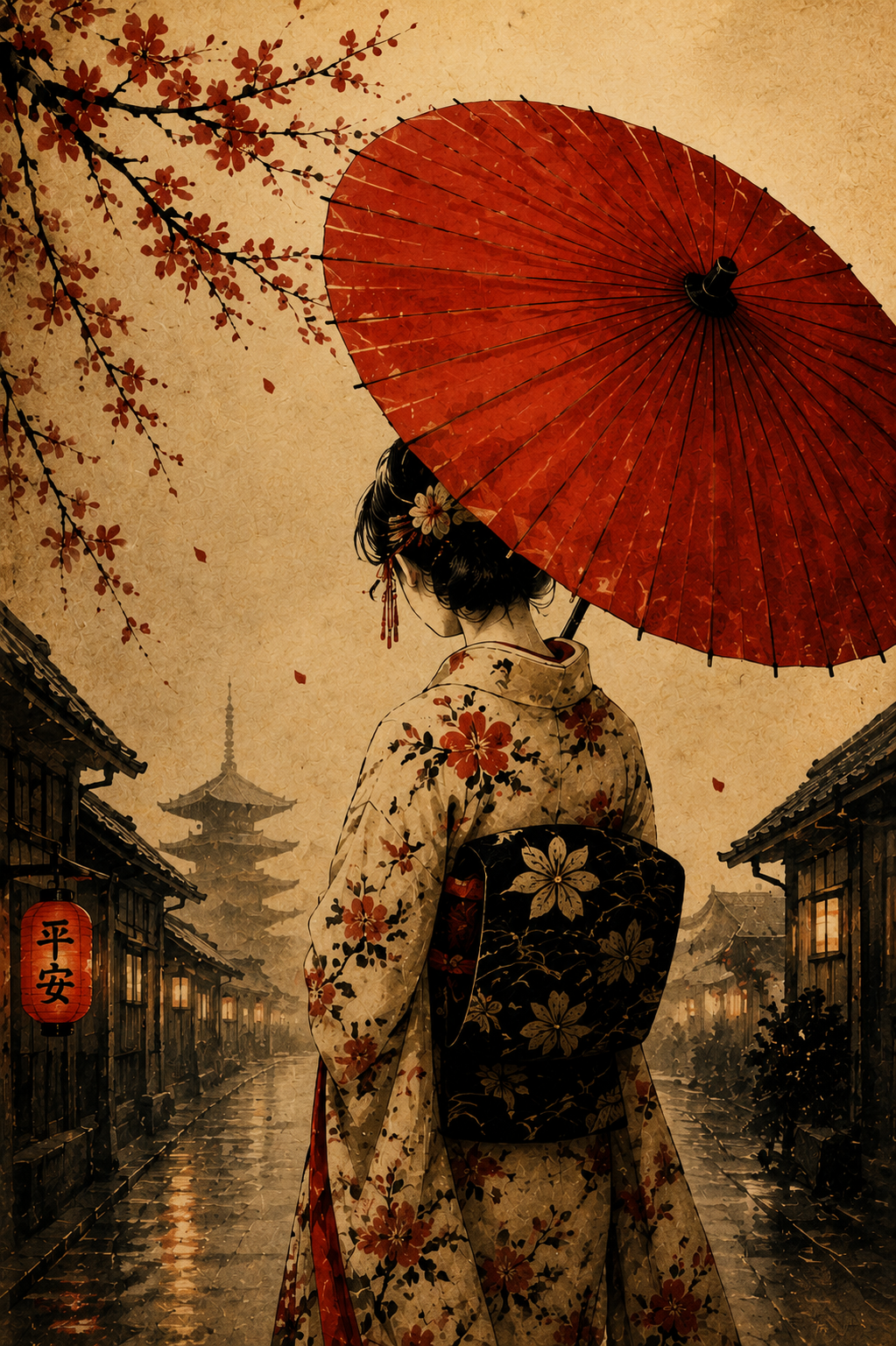 Red Umbrella – Japanese Wagasa Art Poster, Printable Wall Art | Morphē Studio