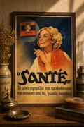 Sante Cigarettes vintage Greek ad print – printable wall art with restored 1950s Greek cigarette advertising poster