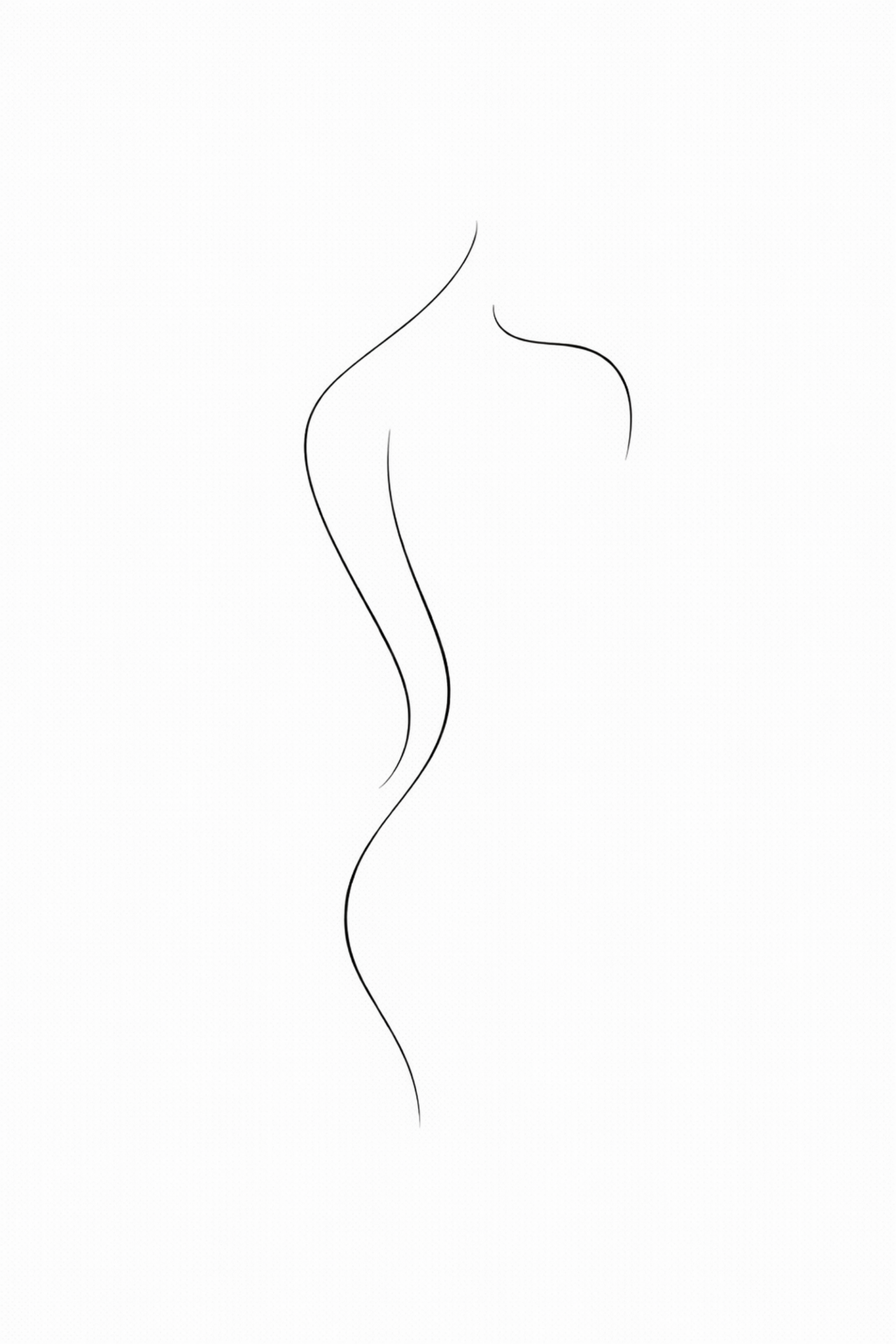 Soft Silhouette minimal line art print — ultra-minimal single black line tracing the curve of a woman's shoulder, waist and hip on white background, Morphē Studio