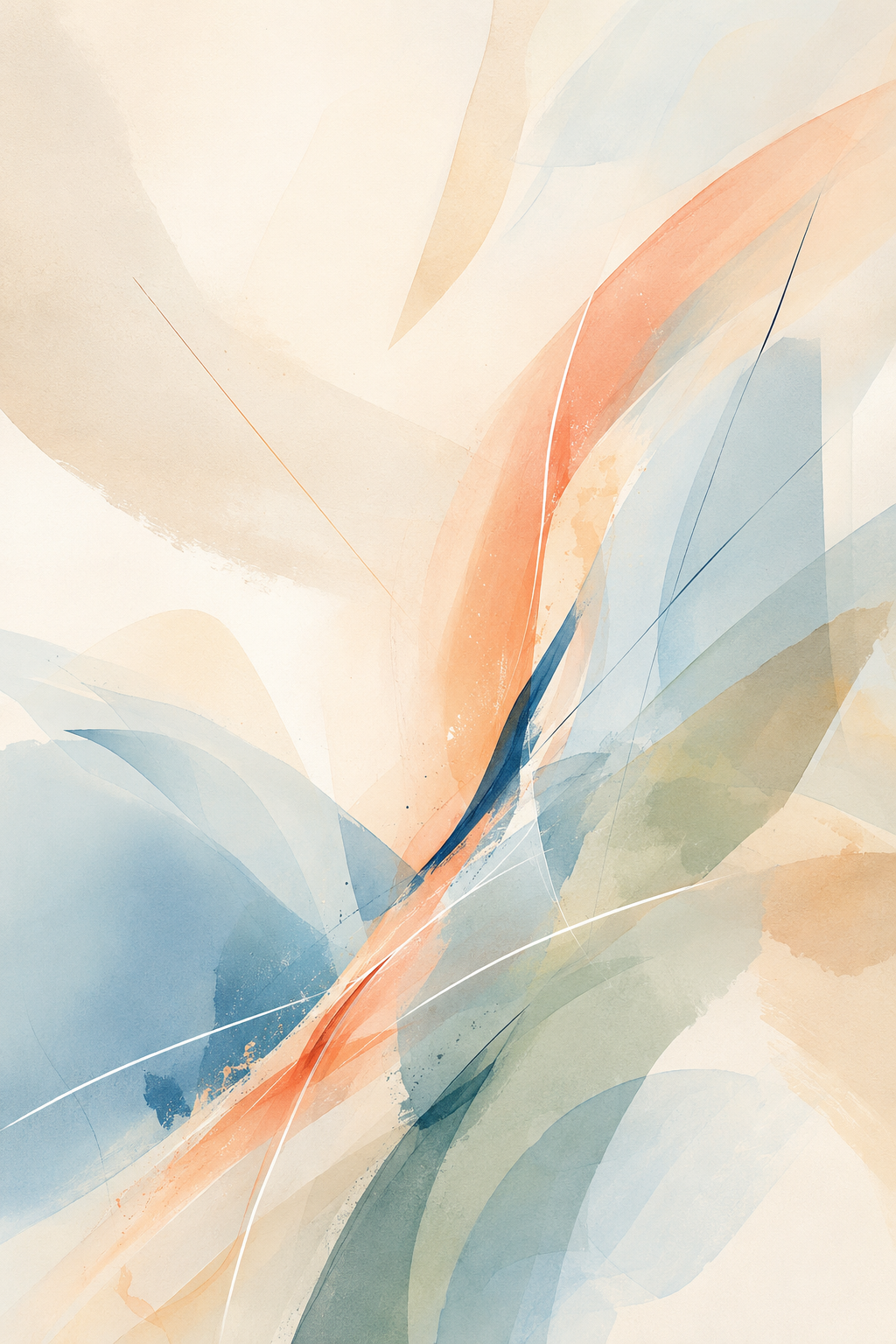 Soft Velocity | Printable Abstract Wall Art | Morphē Studio — translucent powder blue and warm peach sweeping curves on cream background, soft fluid abstract watercolor art