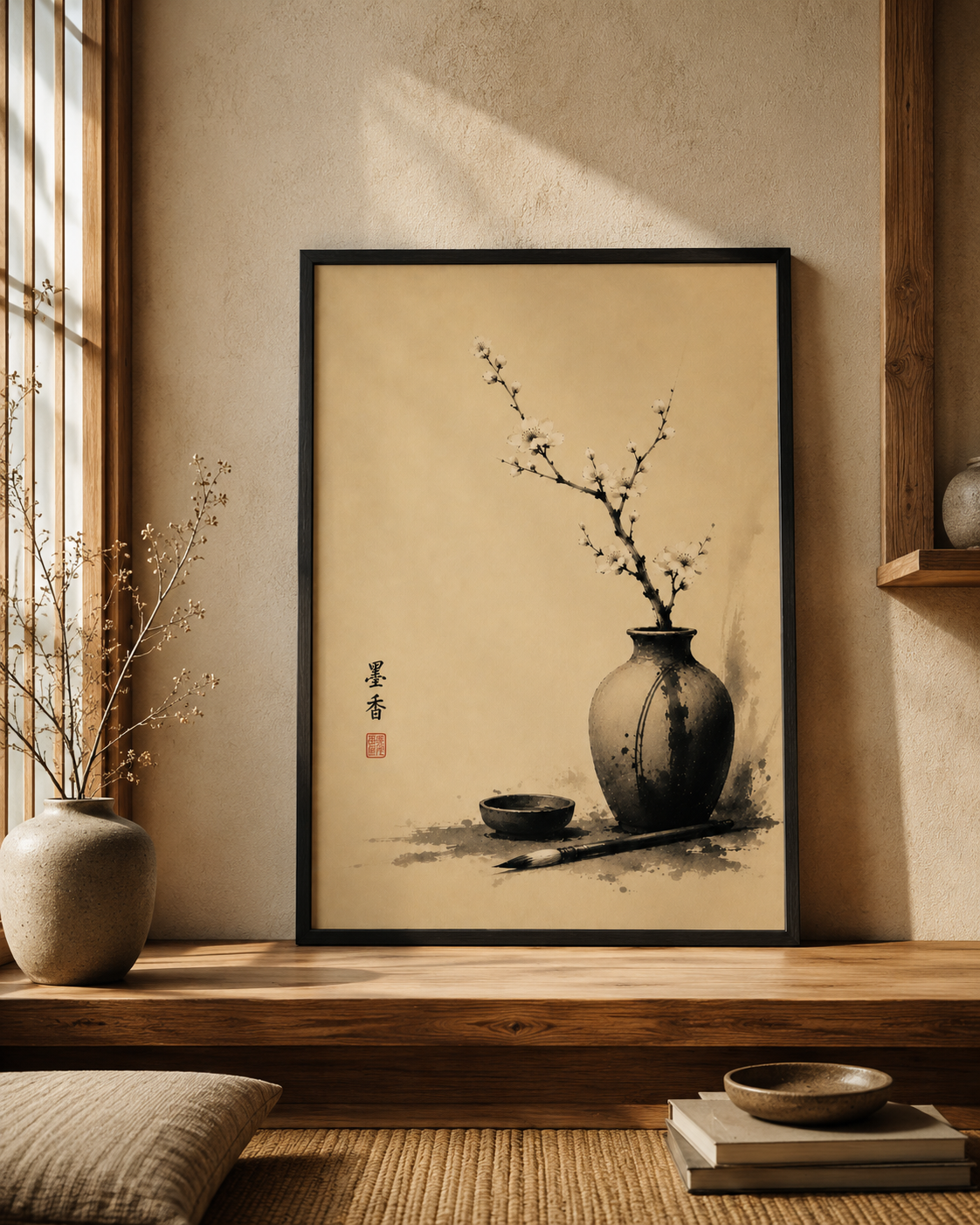 Sumi Bloom Japanese Art Print – Framed Wall Art Mockup | Morphē Studio