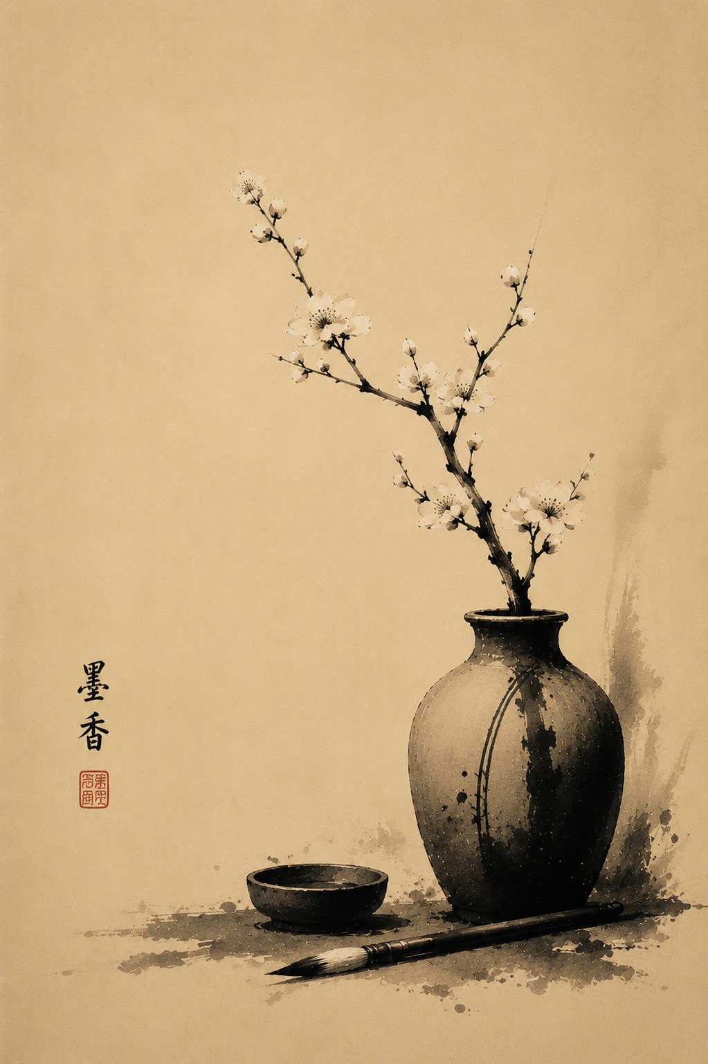 Sumi Bloom – Japanese Ink Wash Flower Art Poster, Printable Wall Art | Morphē Studio