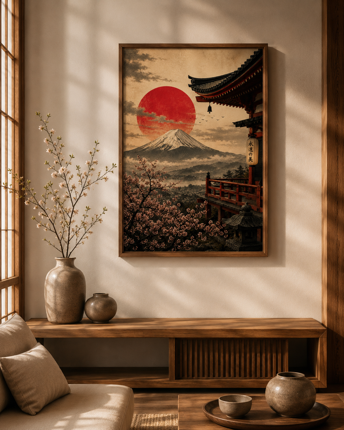 Temple of Tranquility Japanese Art Print – Framed Wall Art Mockup | Morphē Studio